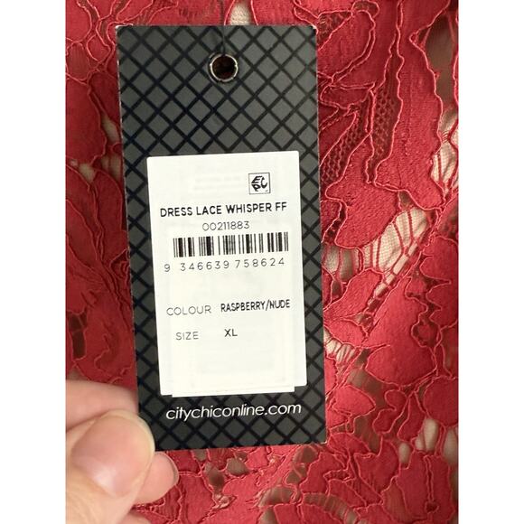 City Chic Lace Whisper Dress Sz XL 22 Raspberry Nude Midi Wedding Guest Sexy NWT - Picture 12 of 13